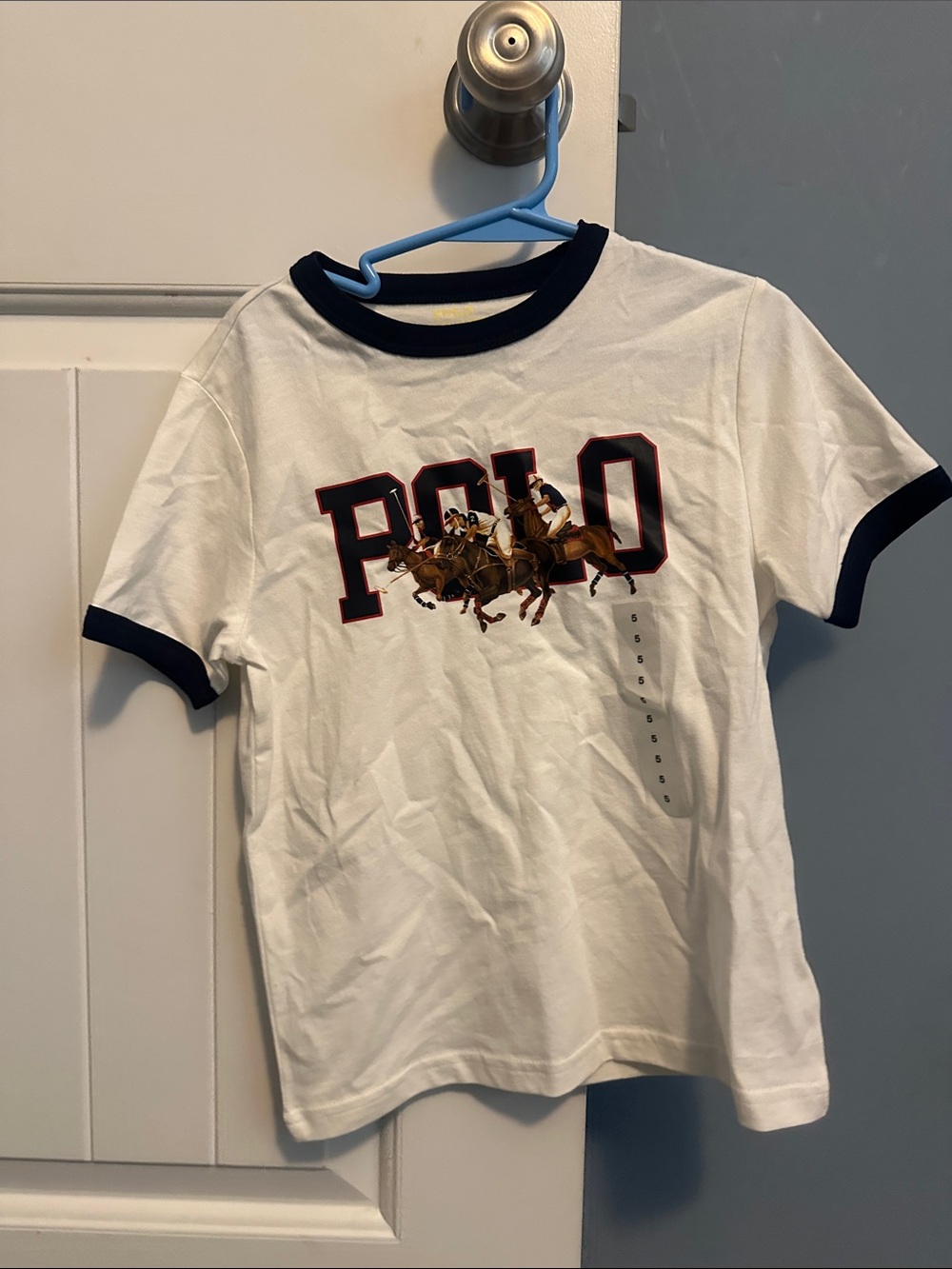 Polo by Ralph Lauren White Tee with Navy Trim and Polo Graphic